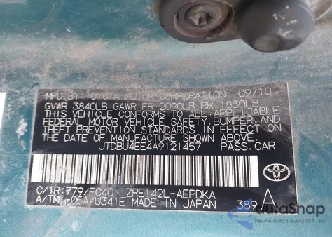 2010 Toyota Corolla Le z USA, uszkodzony, nr VIN JTDBU4EE4A9121457